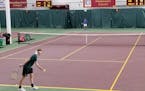 Mounds View's Bjorn Swenson served to Blake's Sujit Chepuri during their 3-hour, 3-set match Thursday at Baseline Tennis Center at the University of M