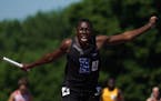 Joe Fahnbulleh of Hopkins High School ran the last leg of the boys 4 x 200 meter relay to win it for Hopkins with a time of 1:25.58. ] ANTHONY SOUFFLE