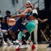 Lynx guard Danielle Robinson drove past New York's Asia Durr during the first half of Wednedsay's 75-69 loss to the Liberty in White Plains, N.Y.