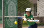 Concordia Academy’s Taylor Brunn, batting at practice Monday afternoon, set a state career record for hits this season. Photo: JEFF WHEELER • jeff