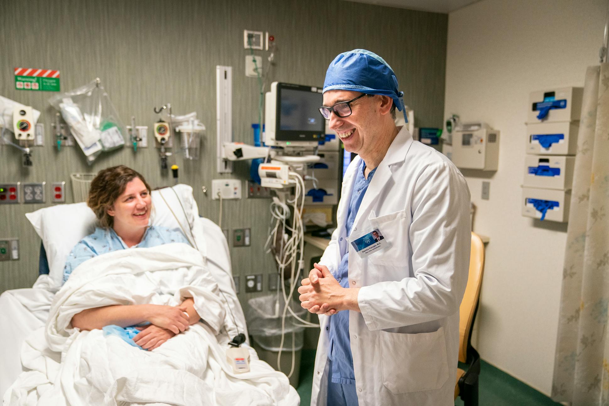 Dr. Gianrico Farrugia chatted with patient Gabrielle Meyer before her sinus surgery.