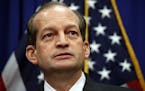 Labor Secretary Alex Acosta speaks at the Department of Labor, Wednesday, July 10, 2019, in Washington.