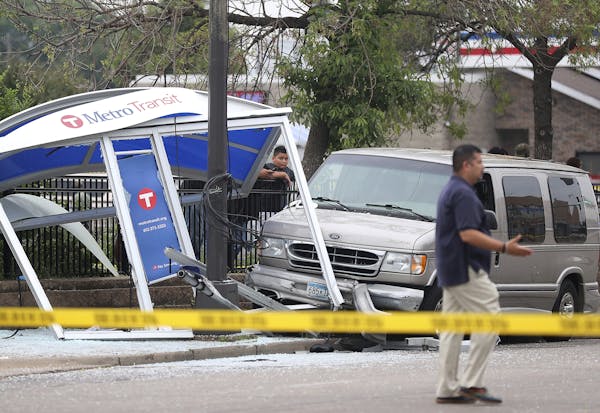 At least six people were hurt, including three critically, when a van slammed into a crowded bus stop shelter in north Minneapolis. All six were trans