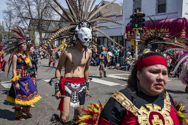Dancers celebrating Aztec traditions were part of this year’s annual May Day Parade, put on by In the Heart of the Beast Puppet and Mask Theatre.