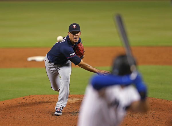 Twins pitcher Jose Berrios works during the third inning against the Miami Marlins at Marlins Park