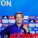 United States forward Megan Rapinoe attended a news conference on Saturday, the day before the Women's World Cup final against the Netherlands in Lyon