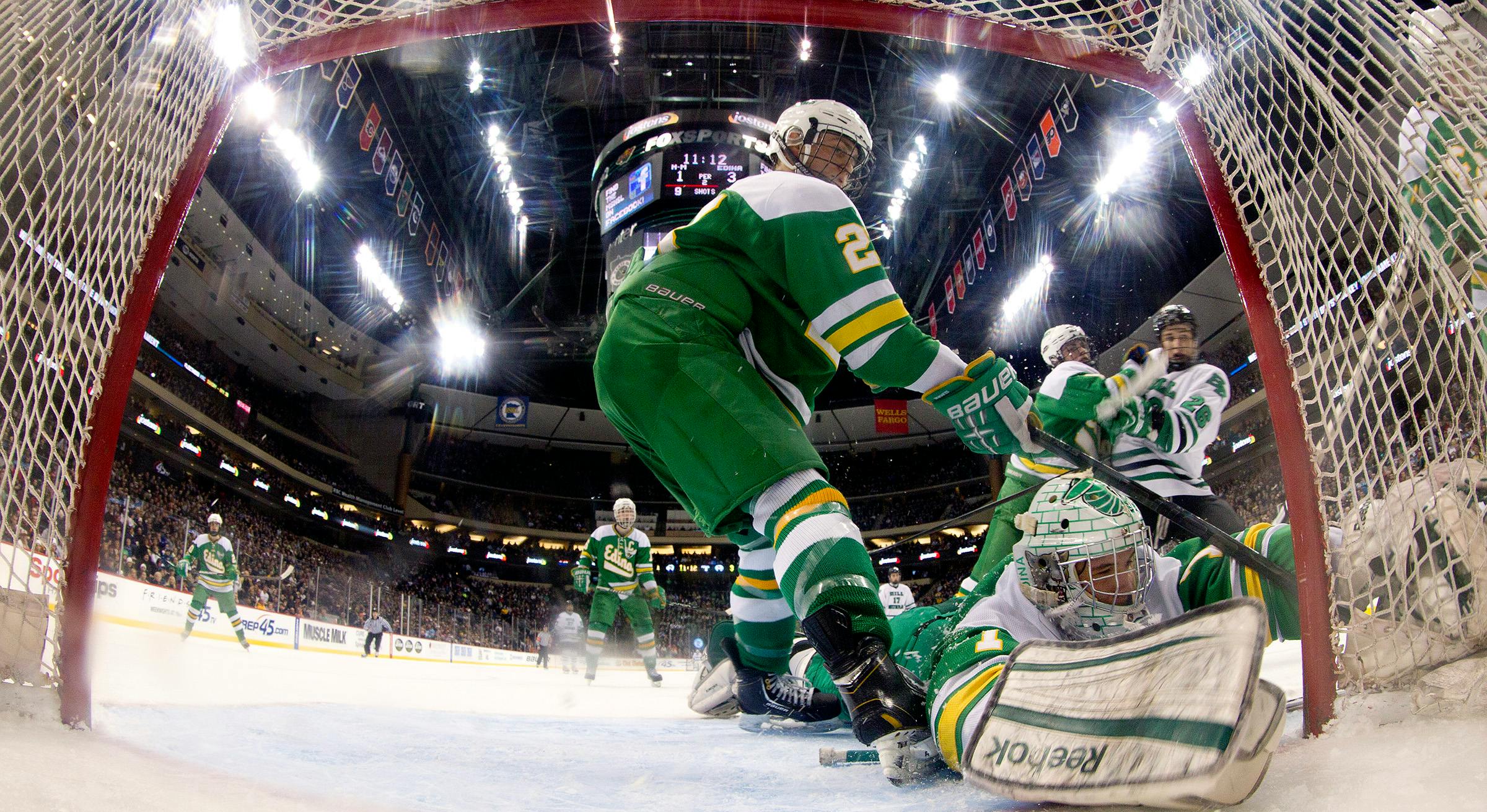 An Edina goalie made a save during the team's 2013 win over Hill-Murray for the 2A state championship, one of 13 in the last 50 years. 