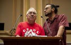 Humberto Miceli, left, and his friend and translator, Israel Aranda, testified in July before the Minneapolis City Council about Miceli's experiences 