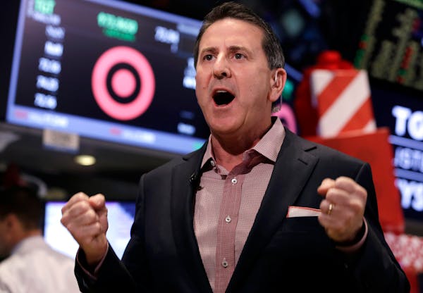 Target Corp. shares were on track for their biggest one-day gain Wednesday. File photo of Target CEO Brian Cornell during a TV interview on the floor 