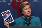 First Lady Hillary Rodham Clinton, with health care plan, in 1993.