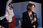 Democratic presidential candidate Sen. Amy Klobuchar spoke during a presidential candidate forum sponsored by AARP and the Des Moines Register, Monday