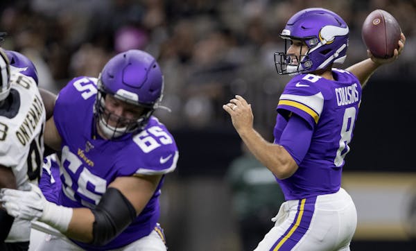 Neither Kirk Cousins, above, nor any other Vikings quarterback was sacked in the preseason opener in New Orleans last week.