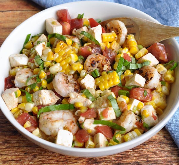 Grilled Shrimp and Corn Caprese Salad