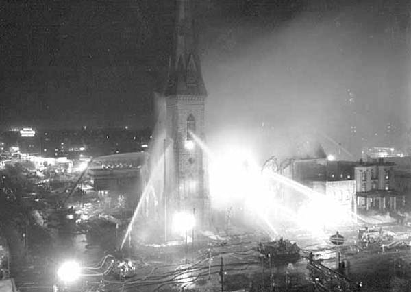 A fire destroyed St. Olaf’s Catholic Church in Minneapolis in 1953.