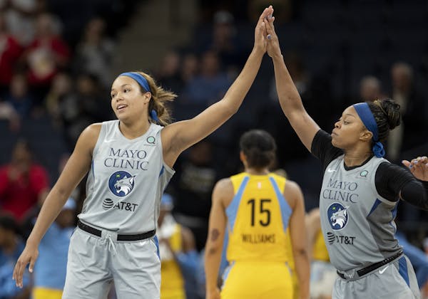 Minnesota Lynx Napheesa Collier and Odyssey Sims celebrated at the end of the game last week.