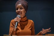 U.S. Rep. Ilhan Omar at a town-hall meeting in south Minneapolis.