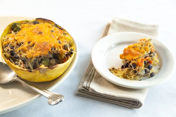 Spaghetti Squash Stuffed With Black Beans and Cheddar ROBIN ASBELL • Special to the Star Tribune