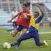 U.S. women's national team midfielder Carli Lloyd, left, and Crystal Dunn, battled for the ball as they practiced at Allianz Field, Monday, September 