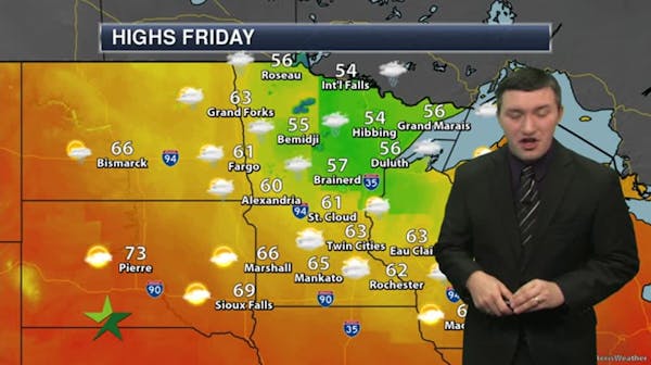 Afternoon forecast: Cool with some showers, high 63