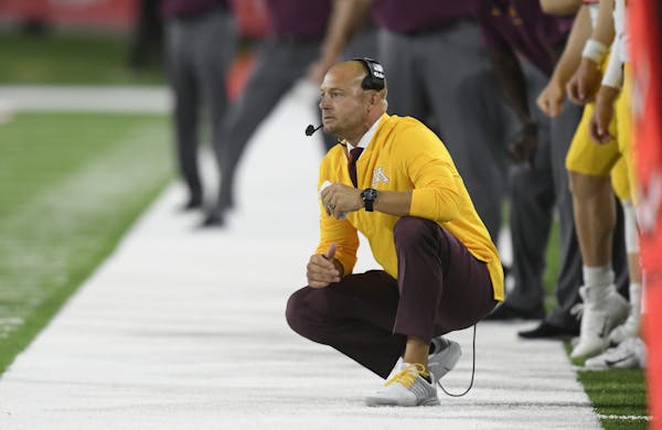 Gophers coach P.J. Fleck watched his team from the sideline in the first half of Saturday night’s double-overtime win at Fresno State.