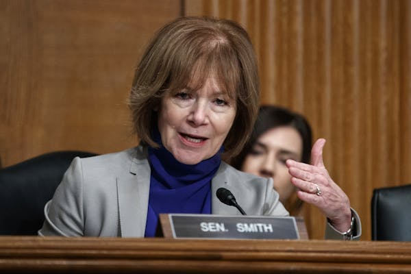 In this March 5 photo, Sen. Tina Smith, D-Minn., speaks during a Senate Committee on Health, Education, Labor, and Pensions hearing on Capitol Hill in
