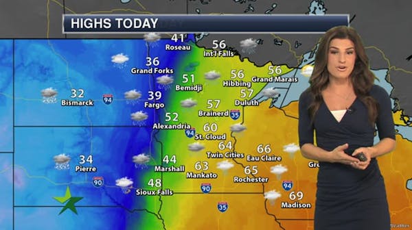 Evening forecast: Low of 40; rain tapers, with clouds and cooler conditions