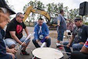 Chief Greeting Spears, left, Mike Thunder, Keith Bedeau, Virgil Blacklance and Sam Strong performed at the groundbreaking.