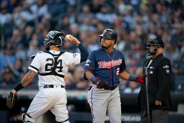 Twins second baseman Luis Arraez after striking out in the second inning Saturday.