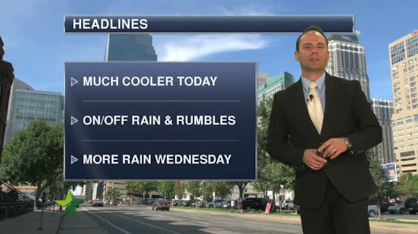 Morning forecast: Cooler with showers and storms; high 57