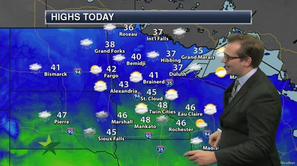 Morning forecast: Mostly cloudy, high 48; colder later this week