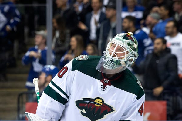 Wild goaltender Devan Dubnyk reacts after a Toronto goal during the second period Tuesday.