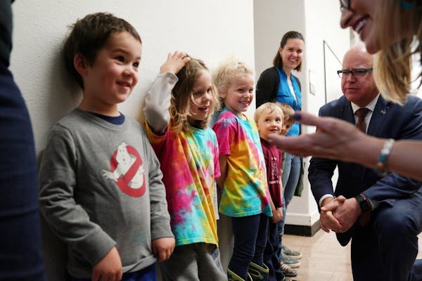 Gov. Tim Walz and Lt. Gov. Peggy Flanagan greeted students at the University of Minnesota's Institute of Child Development Wednesday.