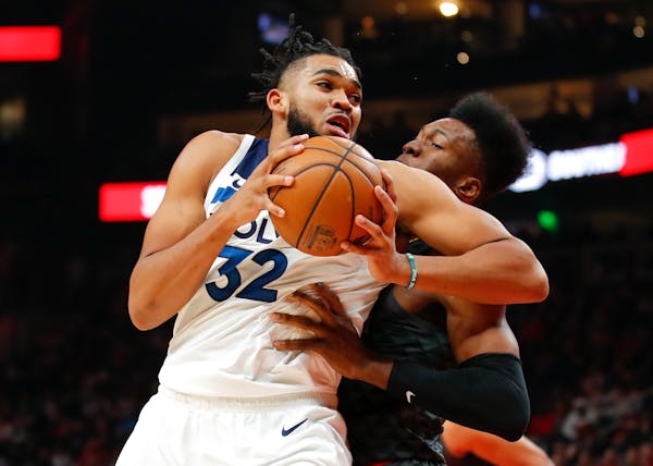 Timberwolves center Karl-Anthony Towns filled up the stat sheet with 28 points, 13 rebounds and eight assists against the Hawks on Monday. He scored 1