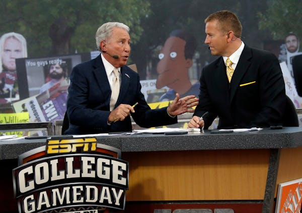 It’s not inconceivable ESPN “College GameDay” hosts Lee Corso, left, and Kirk Herbstreit will be broadcasting from Northrop Mall or some other T