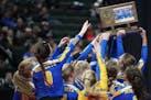 Minneota players celebrated the win over WEM with their first place trophy. ] ANTHONY SOUFFLE • anthony.souffle@startribune.com Minneota played Wate