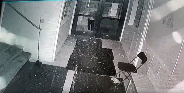 Surveillance video at Salaam Mosque in Northeast Minneapolis shows an individual smashing a glass door in the mosque.