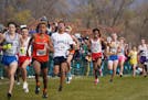 A pack of runners during the boys Class 2A cross country race at St. Olaf College in Northfield on Saturday, Nov. 2, 2019. ] Shari L. Gross ¥ shari.g