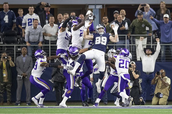 Minnesota Vikings' safety Jayron Kearse came up with the interception in the end zone in the last play for a Vikings 28-24 win over the Dallas Cowboys
