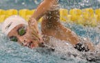Claudia Chang of Edina swam the 200 freestyle at the state girls' swimming Class 2A preliminaries. Chang finished fourth with a time of 1:50.89.] DAVI