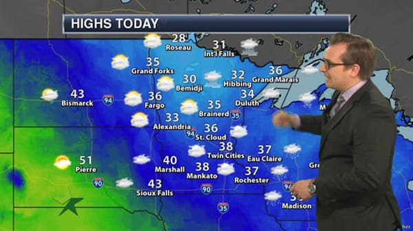 Evening forecast: Mostly cloudy, low 28; warmer Monday