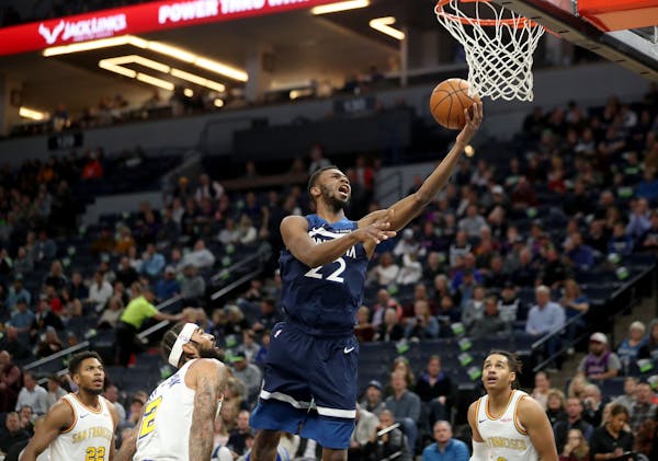 The Minnesota Timberwolves Andrew Wiggins during the Wolves 125-119 overtime win over Golden State.