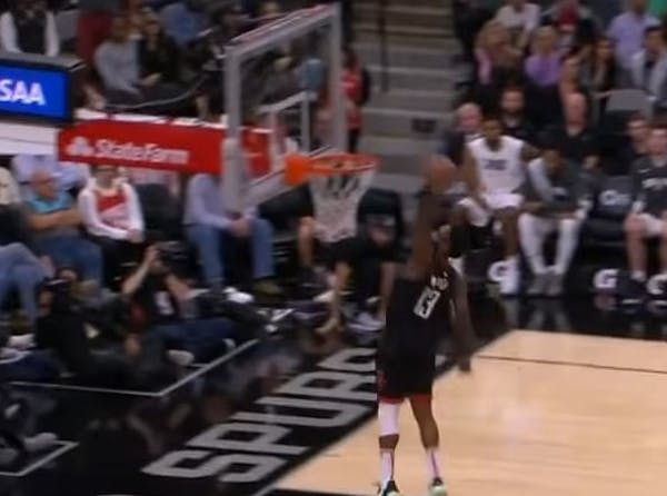 James Harden didn't get credit for this dunk against the Spurs.