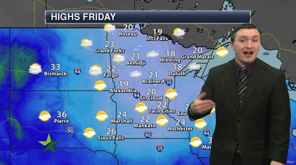 Afternoon forecast: High of 22, mainly sunny; chance of snow Sunday night