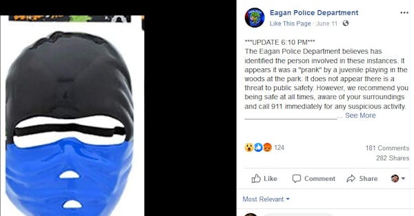 A photo of the Eagan police Facebook post, including a mask.