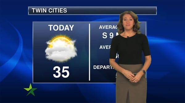 Afternoon forecast: High of 35, with passing clouds; snow starts late Sunday