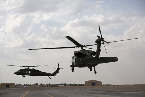 UH-60 Black Hawk helicopters at Kandahar Air Field, Afghanistan.