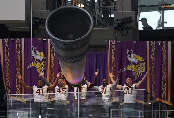 Members of the Gophers football team led the Skol chant ahead of Sunday’s game between the Vikings and the Detroit Lions on Sunday.