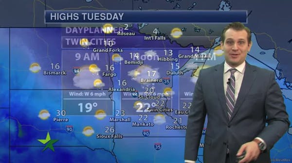 Morning forecast: Cloudy, high 22; chance of PM snow showers