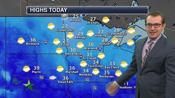 Morning forecast: Sun then clouds, high 34