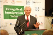 The Rev. Leith Anderson, president of the National Association of Evangelicals, speaks at an Evangelical Immigration Roundtable event. Anderson, forme